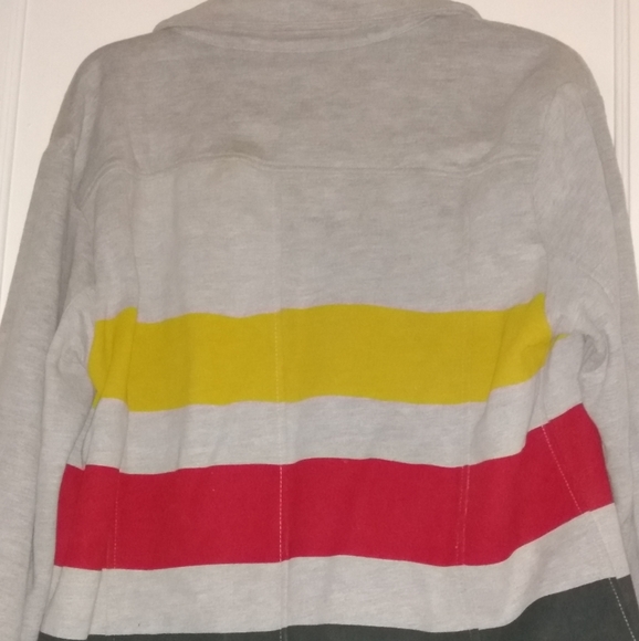 BDG Wool 3 Stripes(yellow,red, green) 6 Button Peacoat jacket - Picture 5 of 8